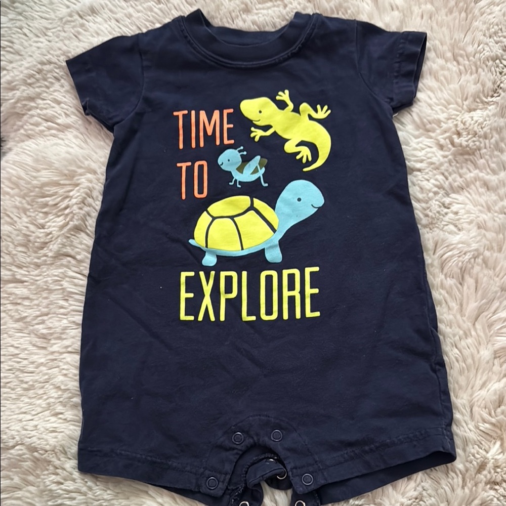 Navy Blue Baby Romper with Animal Print